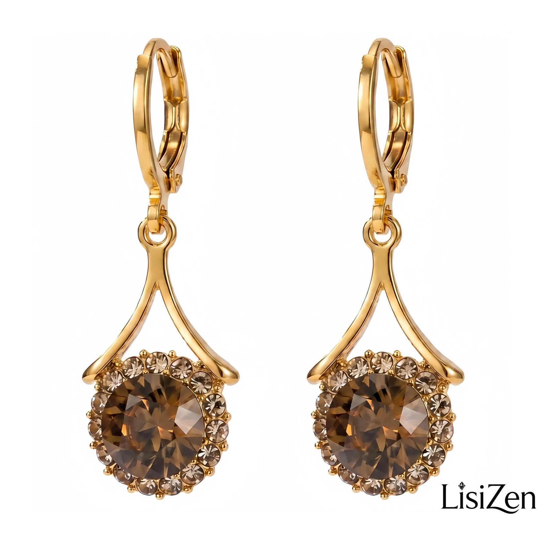 Caramel Teardrop Round Drop Earrings