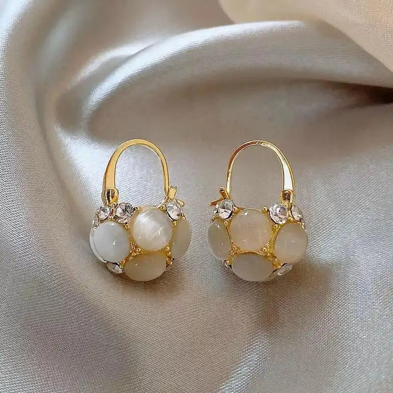 Cat Eye Basket French Stones Hoop Earrings