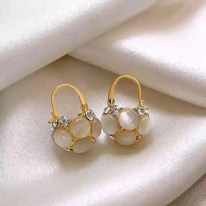 Cat Eye Basket French Stones Hoop Earrings