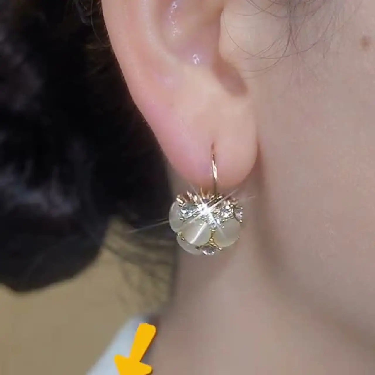 Cat Eye Basket French Stones Hoop Earrings