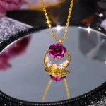 Cat Eye Crystal Rose Pendant Necklace