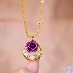 Cat Eye Crystal Rose Pendant Necklace