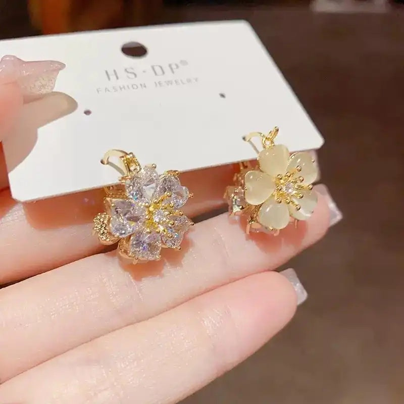 Cat Eye Flower Korean Double-Sided Hoop Earrings