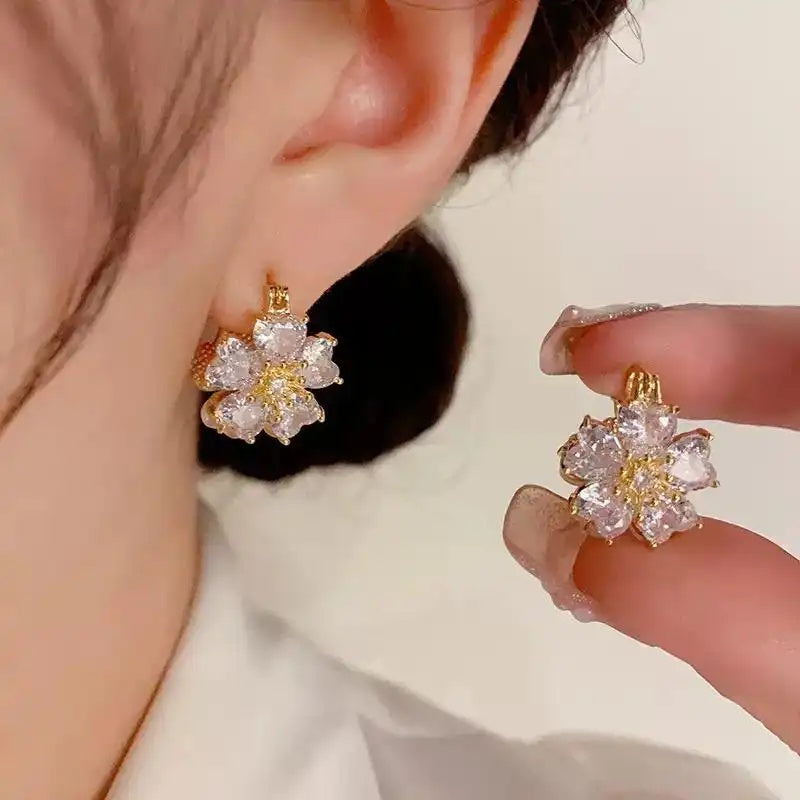 Cat Eye Flower Korean Double-Sided Hoop Earrings