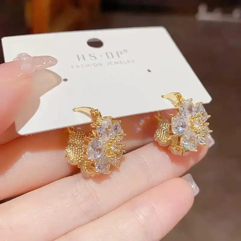 Cat Eye Flower Korean Double-Sided Hoop Earrings
