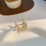 Cat Eye Flower Office Pearl Hoop Earrings