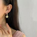 Cat Eye Flower Office Pearl Hoop Earrings