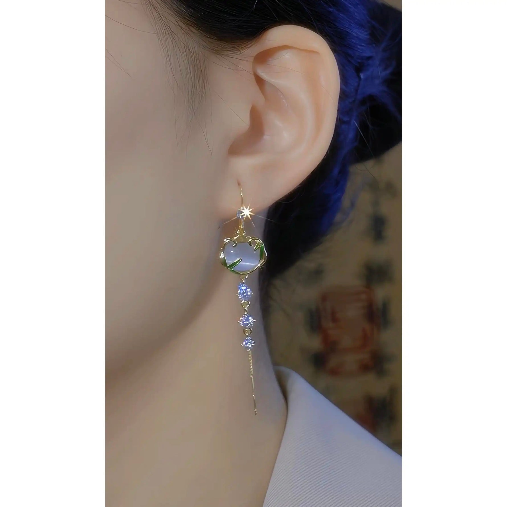 Cat Eye Fortune Peace Lock Drop Earrings