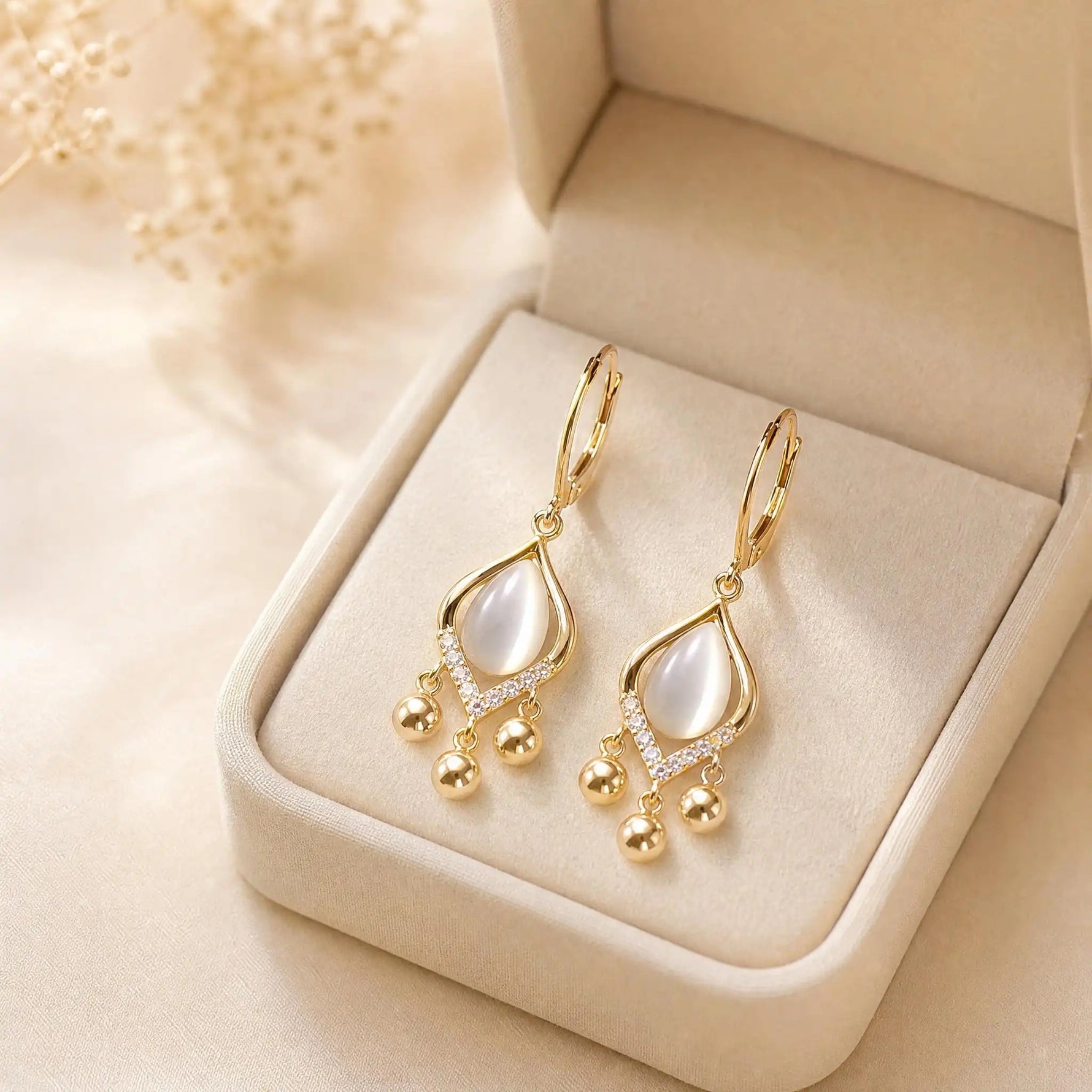 Cat Eye Tassel Drop Earrings