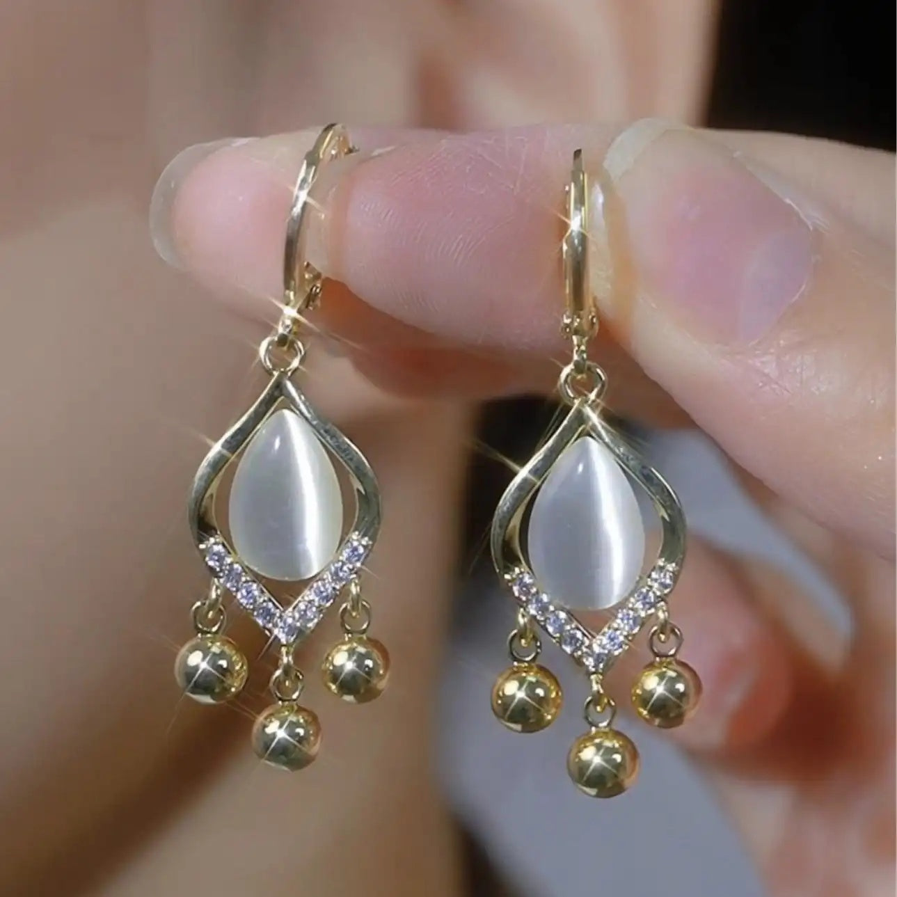 Cat Eye Tassel Drop Earrings