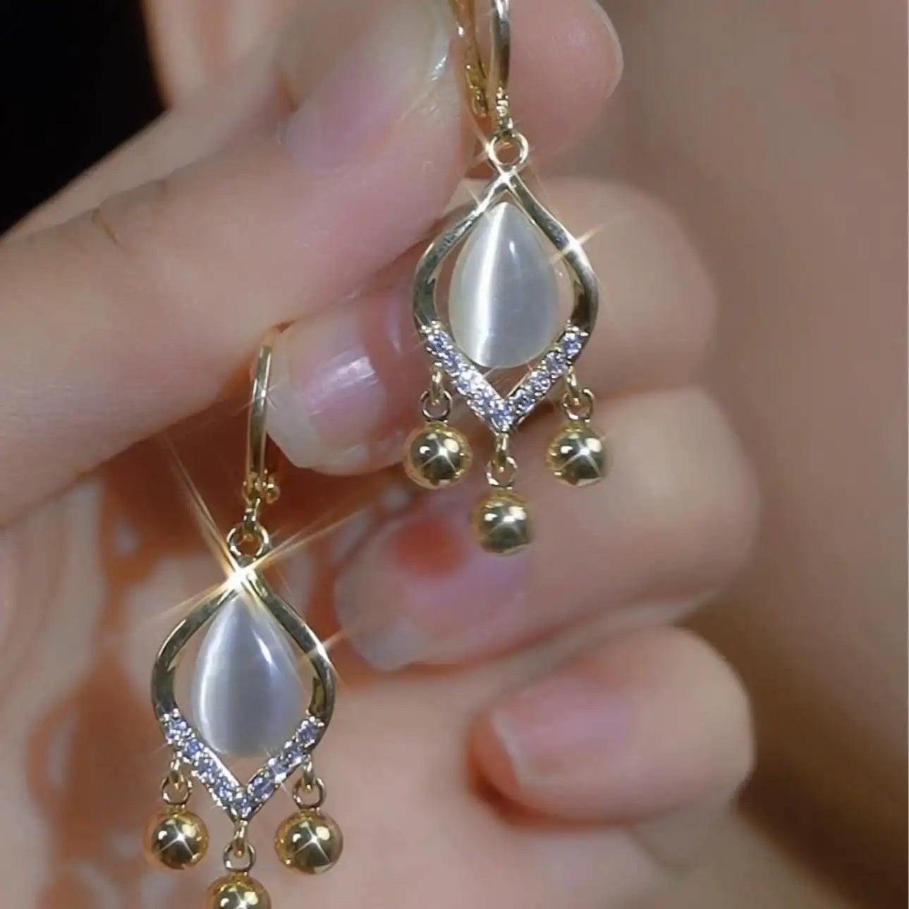 Cat Eye Tassel Drop Earrings