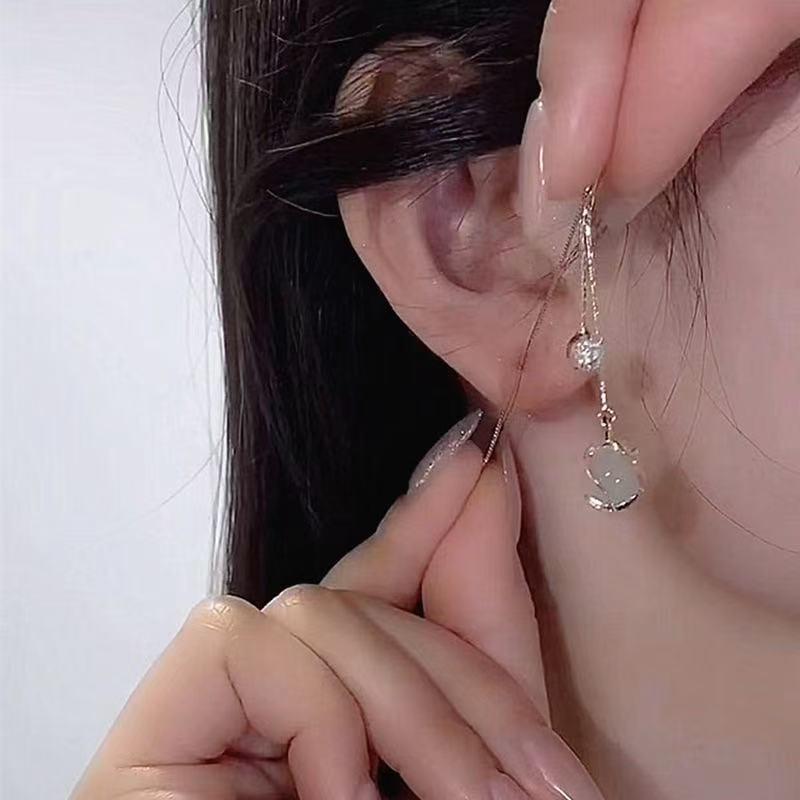 Cat Eye Tassel Long Drop Earrings