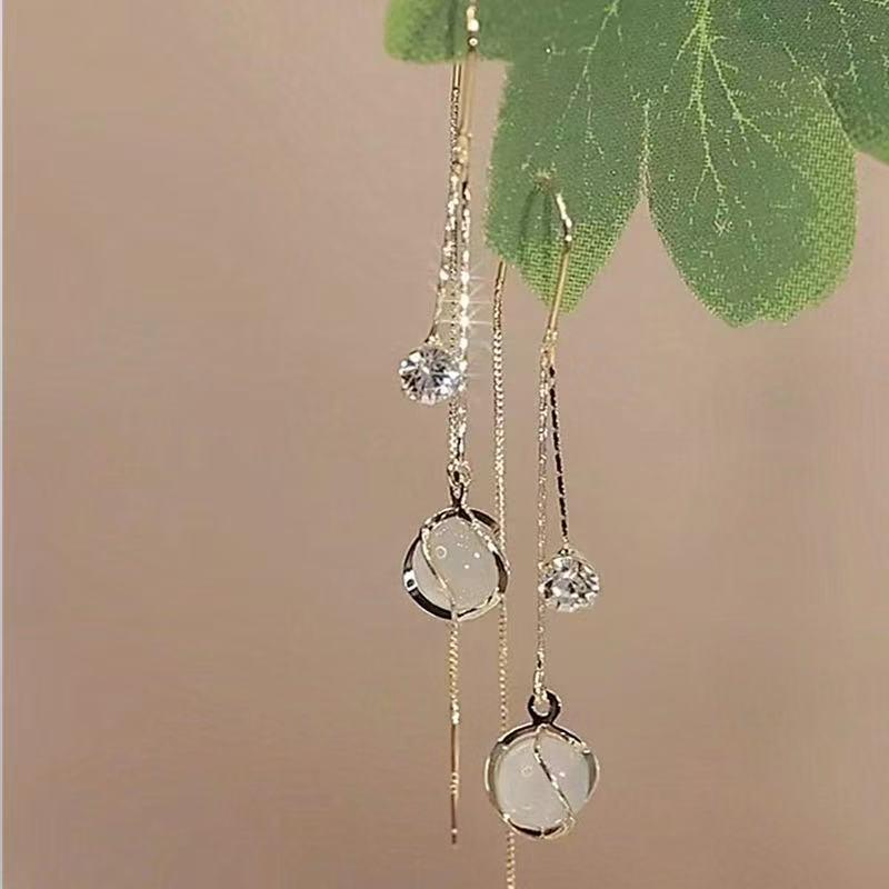 Cat Eye Tassel Long Drop Earrings