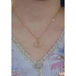 Cat Eye Tulip Flower Pendant Necklace