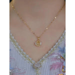 Cat Eye Tulip Flower Pendant Necklace