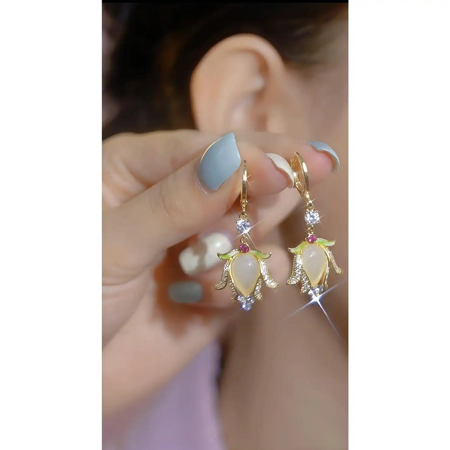 Cat Eye Wheat Ear Lotus Earrings