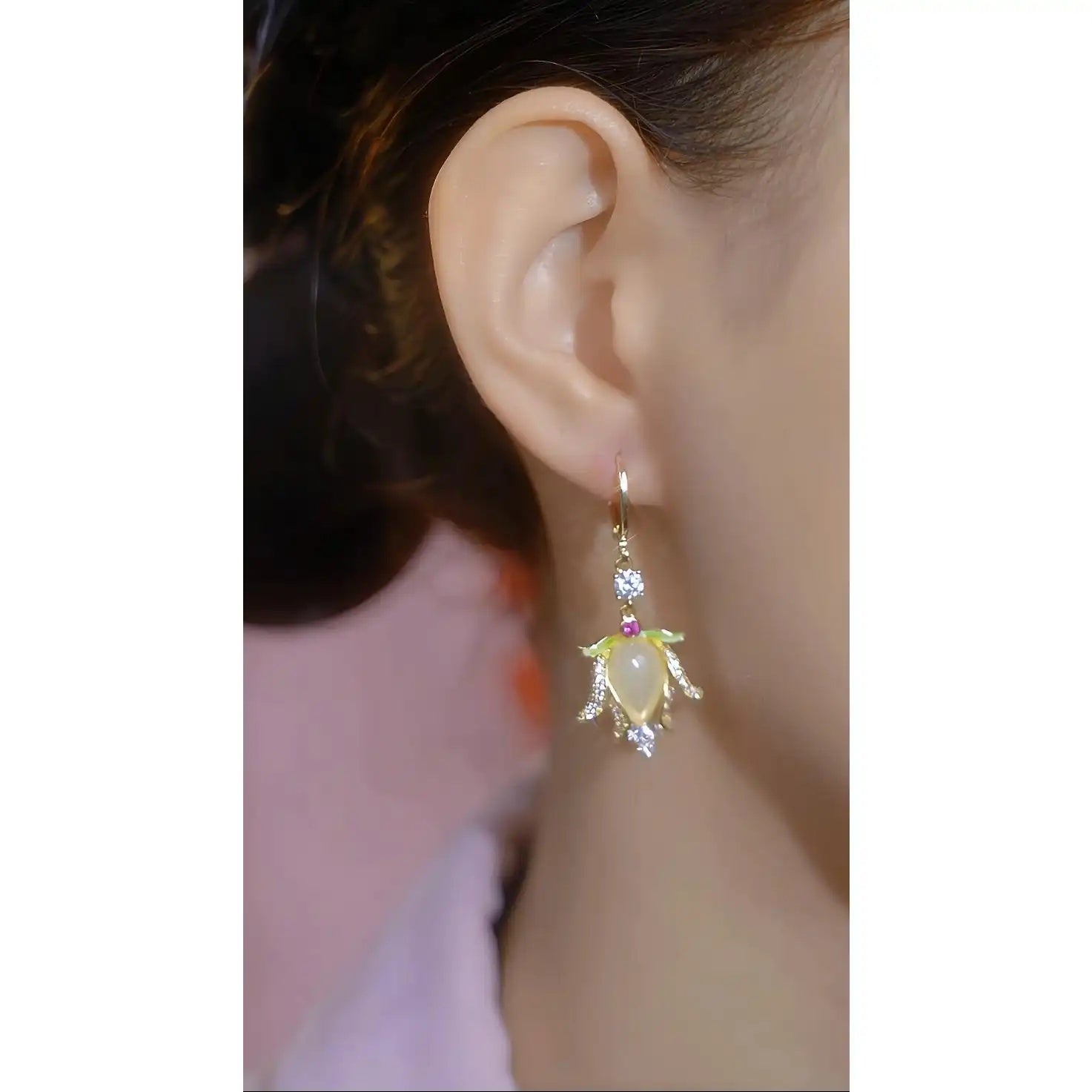Cat Eye Wheat Ear Lotus Earrings