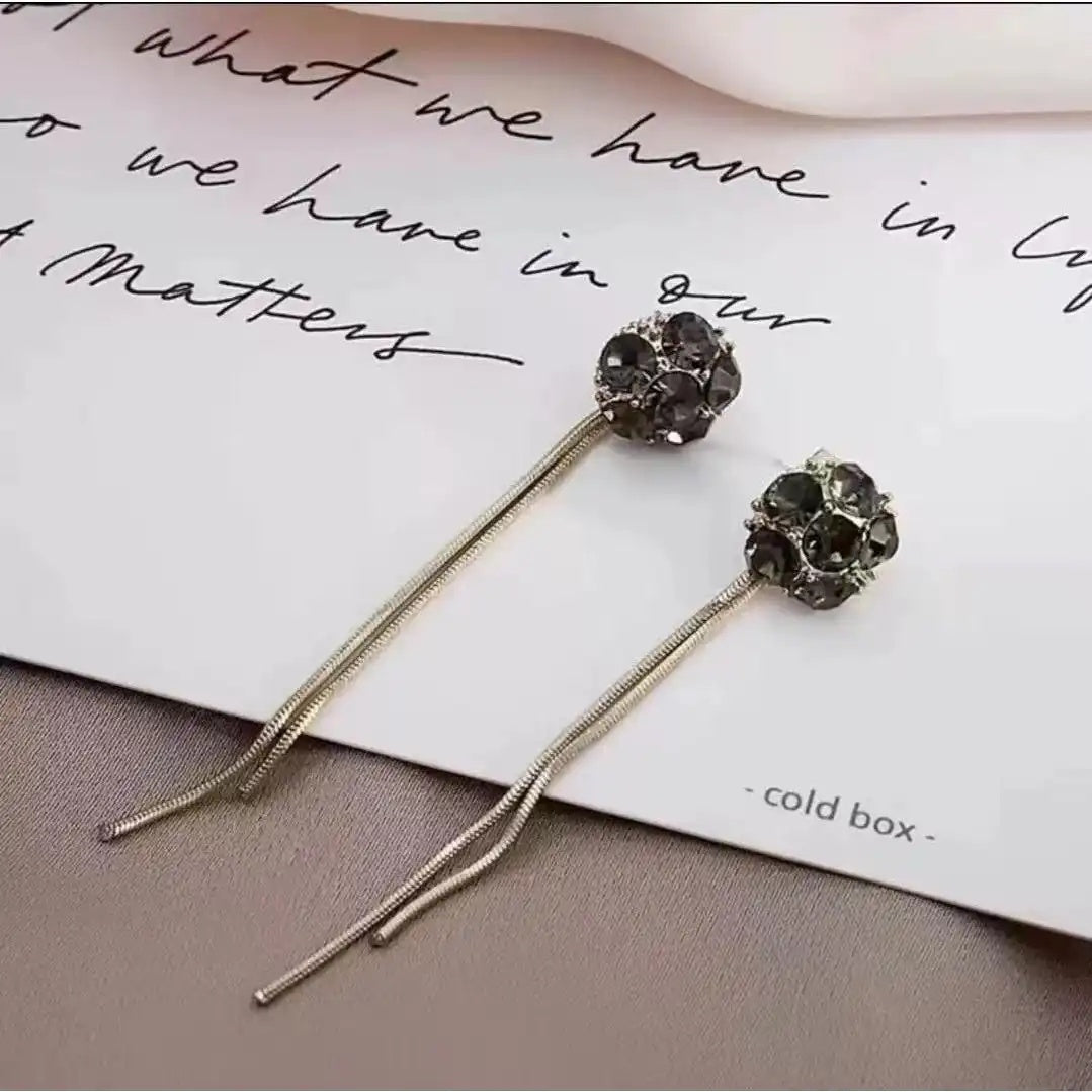 Chain Crystal Tassel Long Drop Earrings