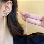 Chain Crystal Tassel Long Drop Earrings
