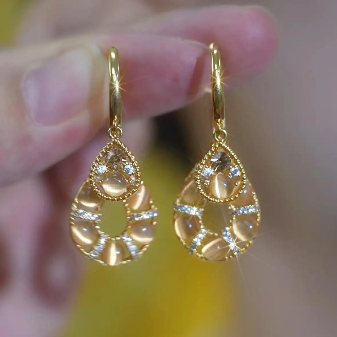 Champagne Cat Eye Drop Earrings