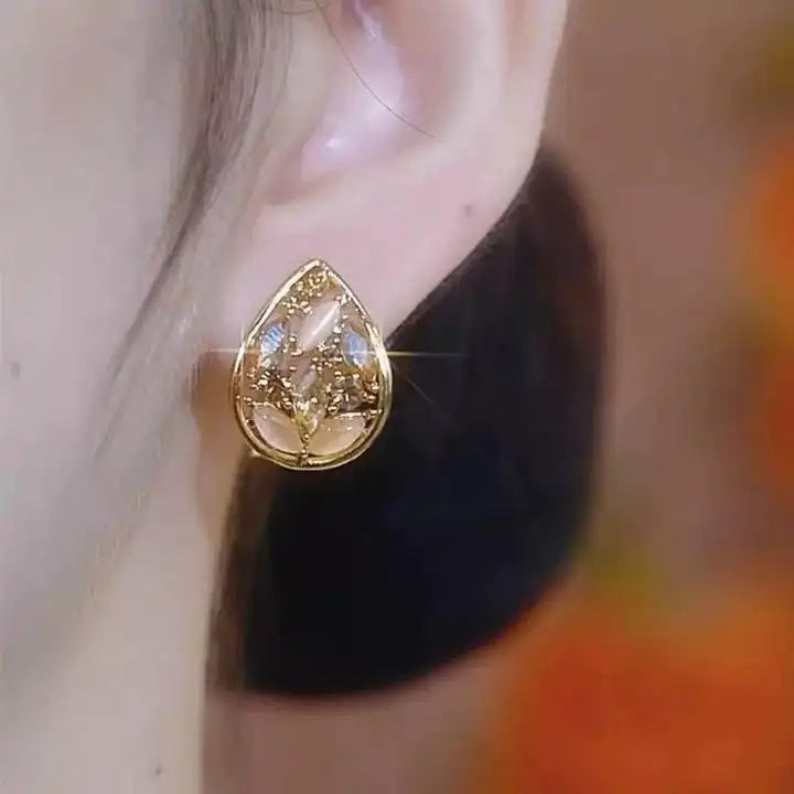 Champagne Cat Eye Korean Crystal Drop Earrings