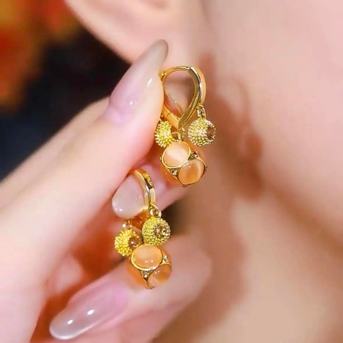 Champagne Crystal Bead Hoop Earrings