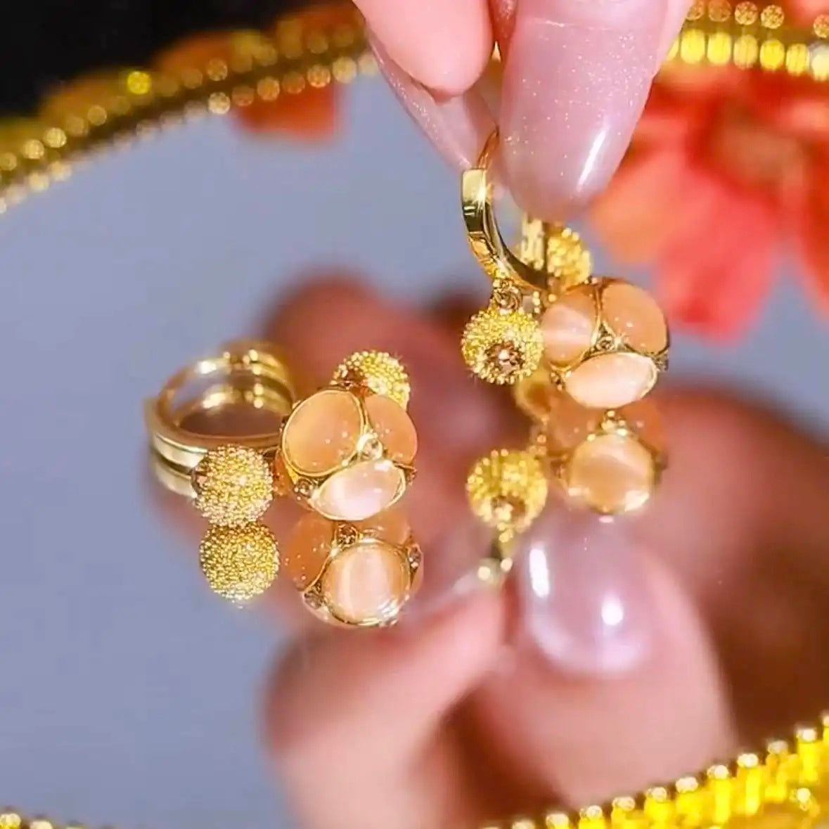 Champagne Crystal Bead Hoop Earrings