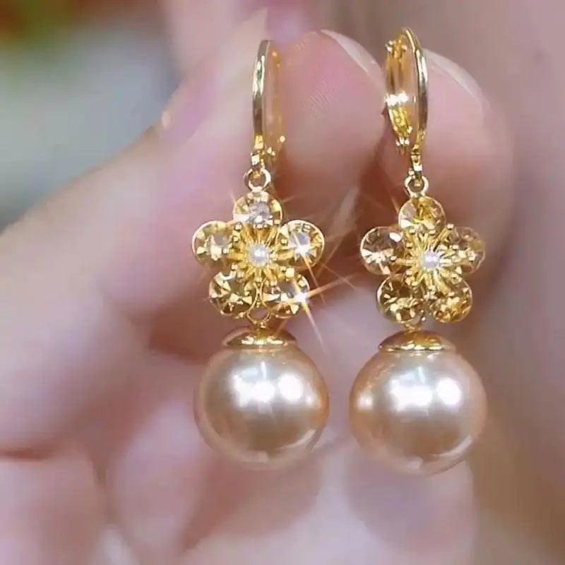 Champagne Flower Crystal Floral Hoop Earrings