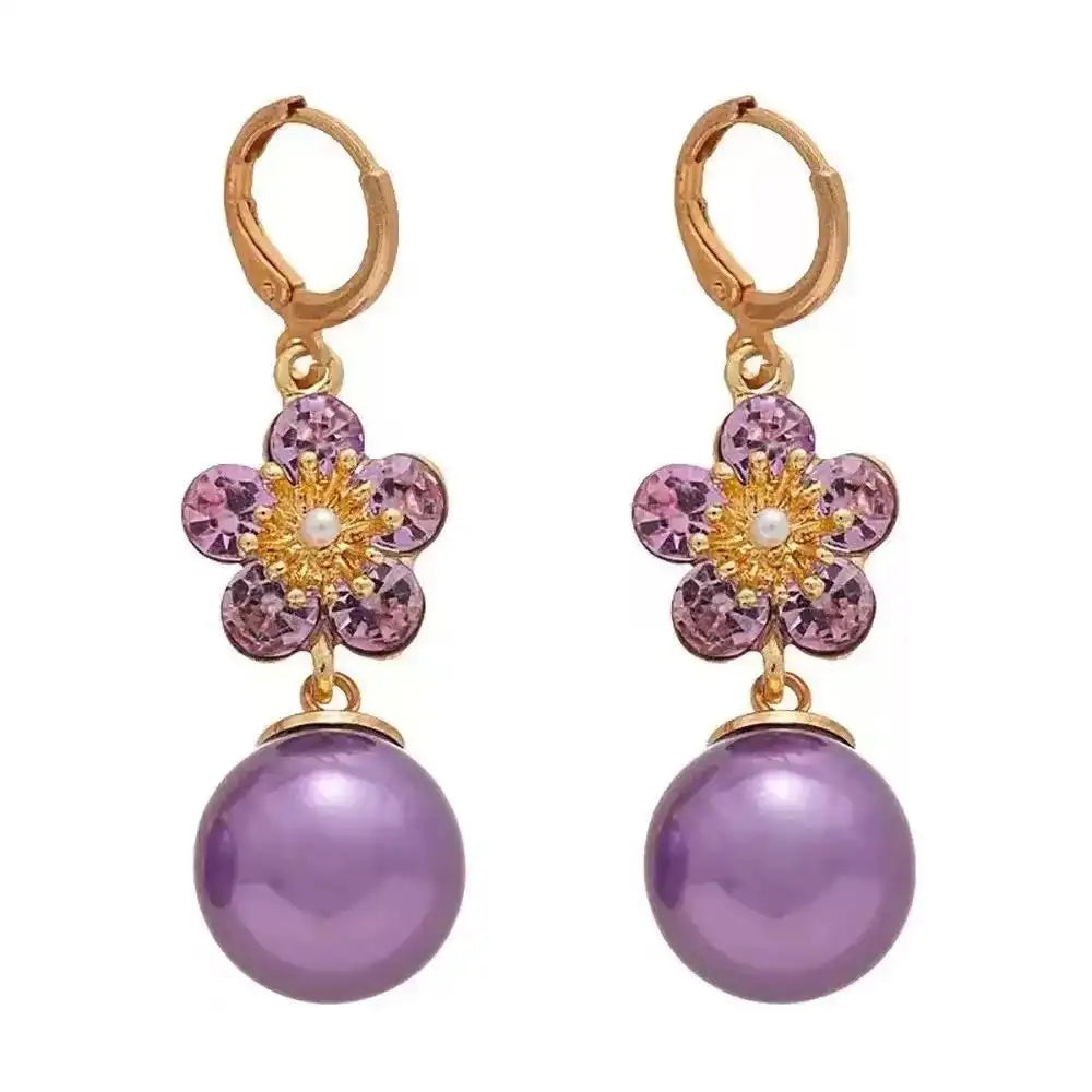 Champagne Flower Crystal Floral Hoop Earrings