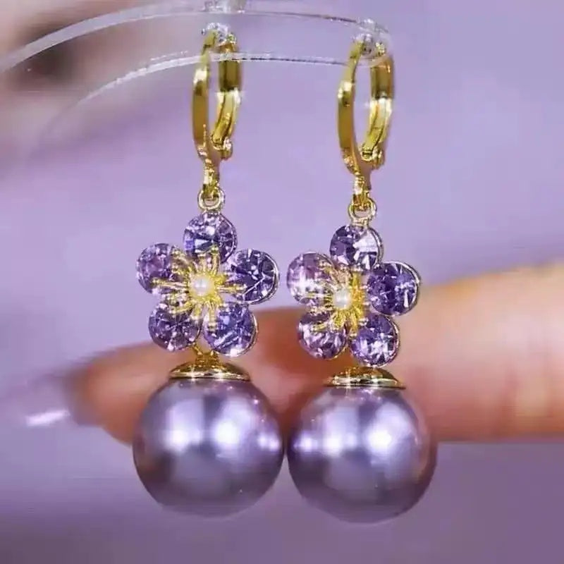 Champagne Flower Crystal Floral Hoop Earrings