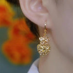 Champagne Gold Heart Flower Clip-On Earrings