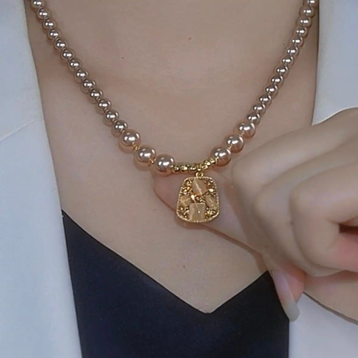 Champagne Pearl Cat Eye Necklace