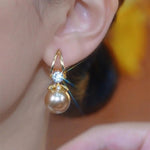 Champagne Pearl Crystal Accents Fall Hoop Earrings