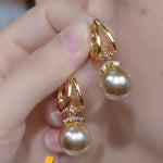 Champagne Pearl Crystal Accents Fall Hoop Earrings