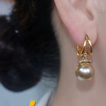 Champagne Pearl Crystal Accents Fall Hoop Earrings
