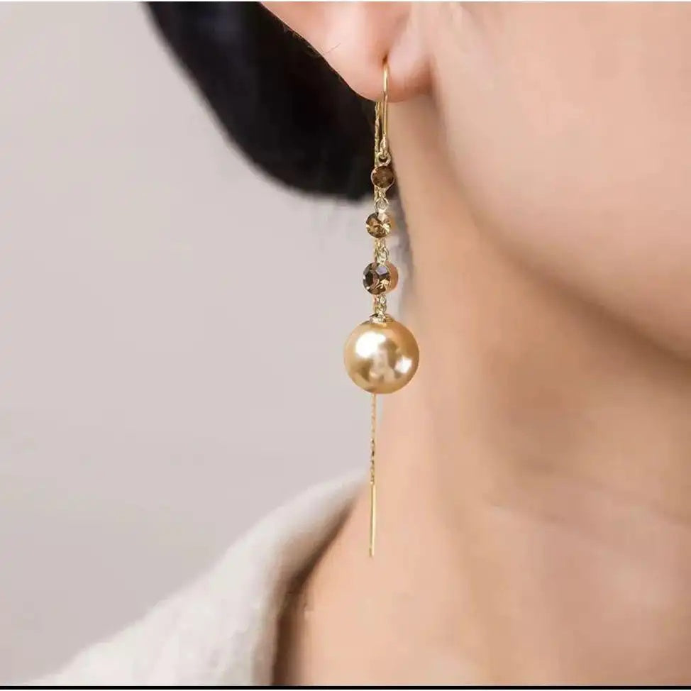 Champagne Pearl Tassel Crystal Long Drop Earrings