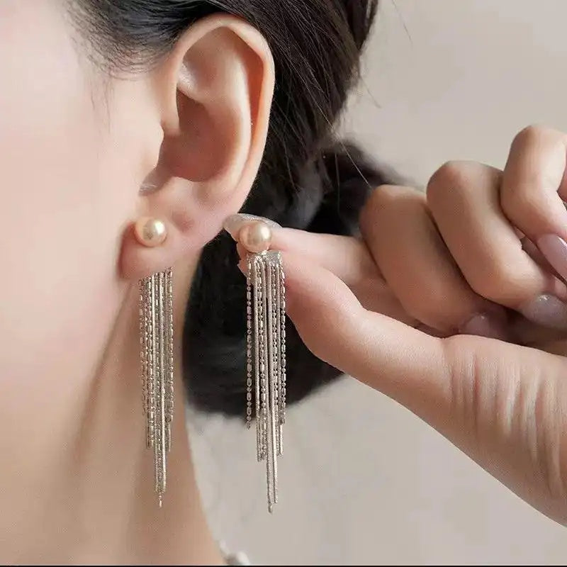 Champagne Pearl Tassel Drop Earrings