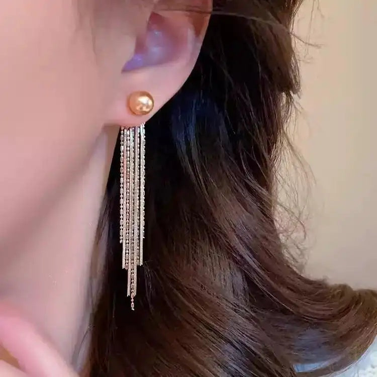 Champagne Pearl Tassel Drop Earrings
