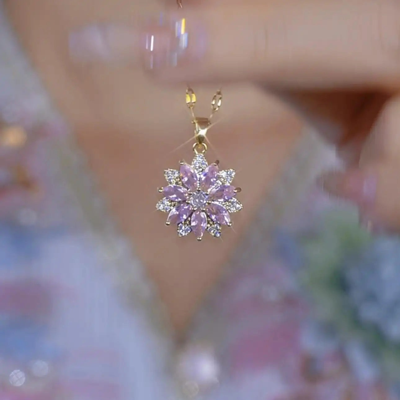 Cherry Blossom Pink Crystal Necklace