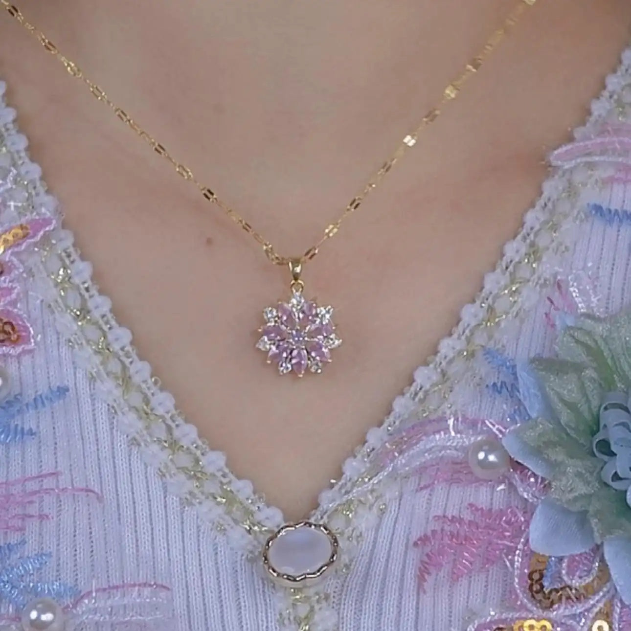 Cherry Blossom Pink Crystal Necklace