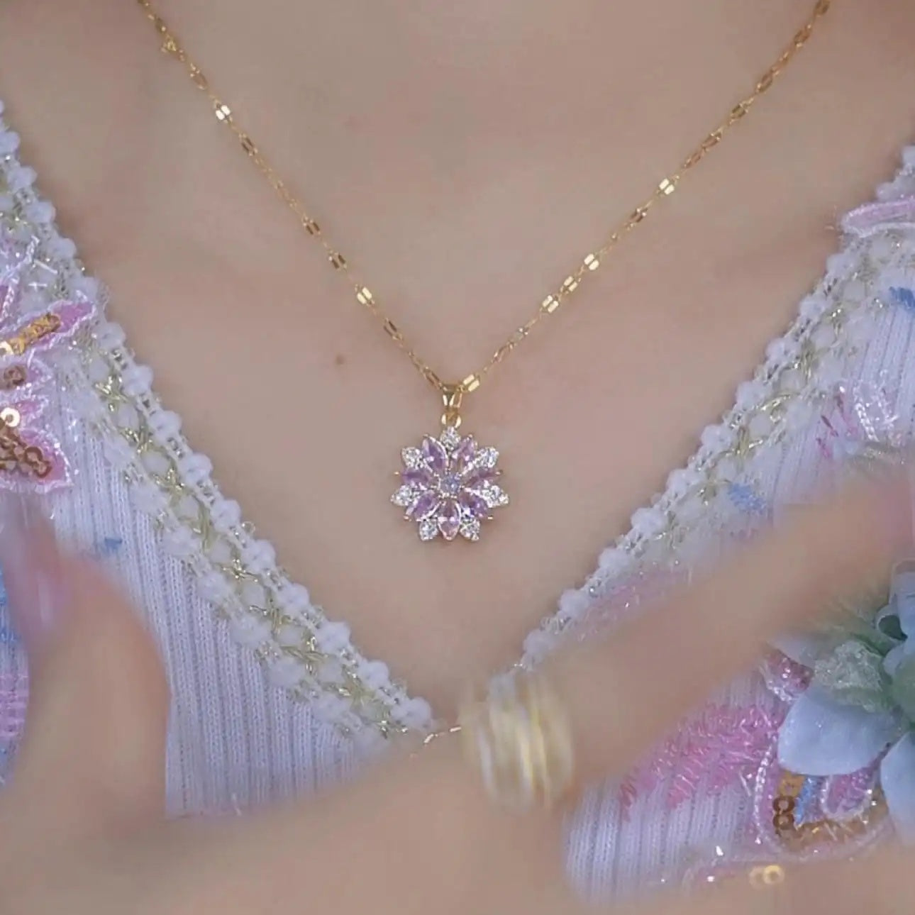 Cherry Blossom Pink Crystal Necklace