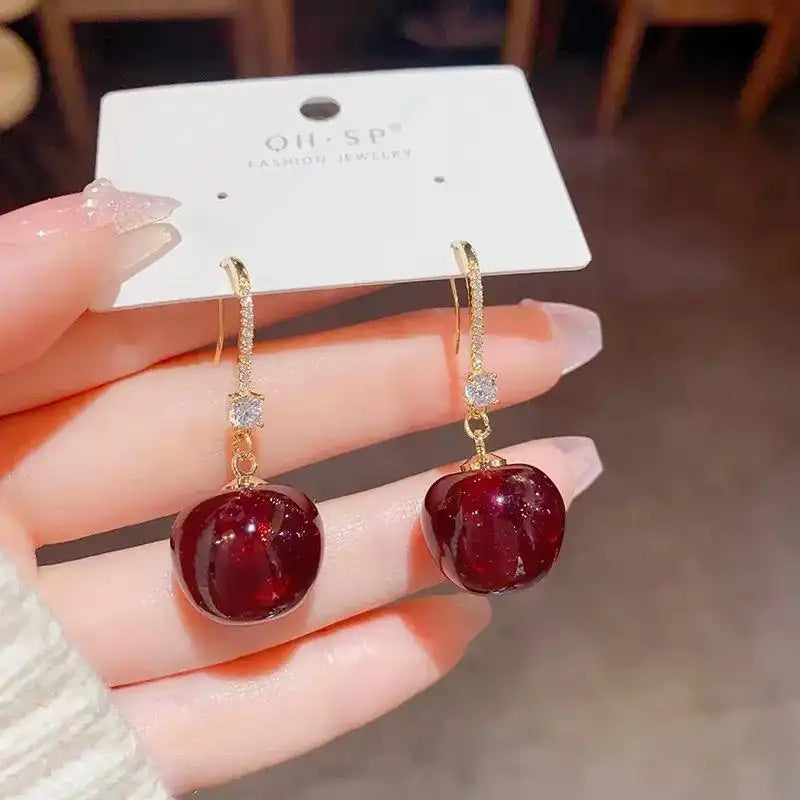 Cherry Red Apple Hoop Earrings