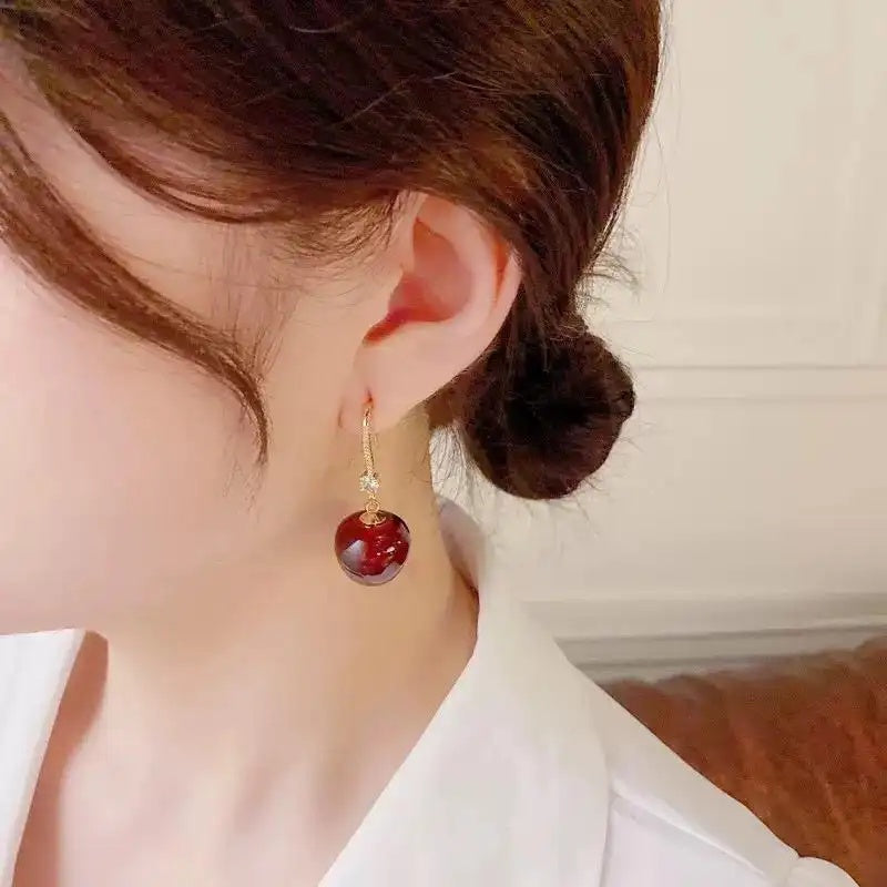 Cherry Red Apple Hoop Earrings
