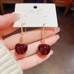 Cherry Red Apple Hoop Earrings