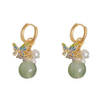 Chinese Butterfly Imitation Jade Bead Earrings