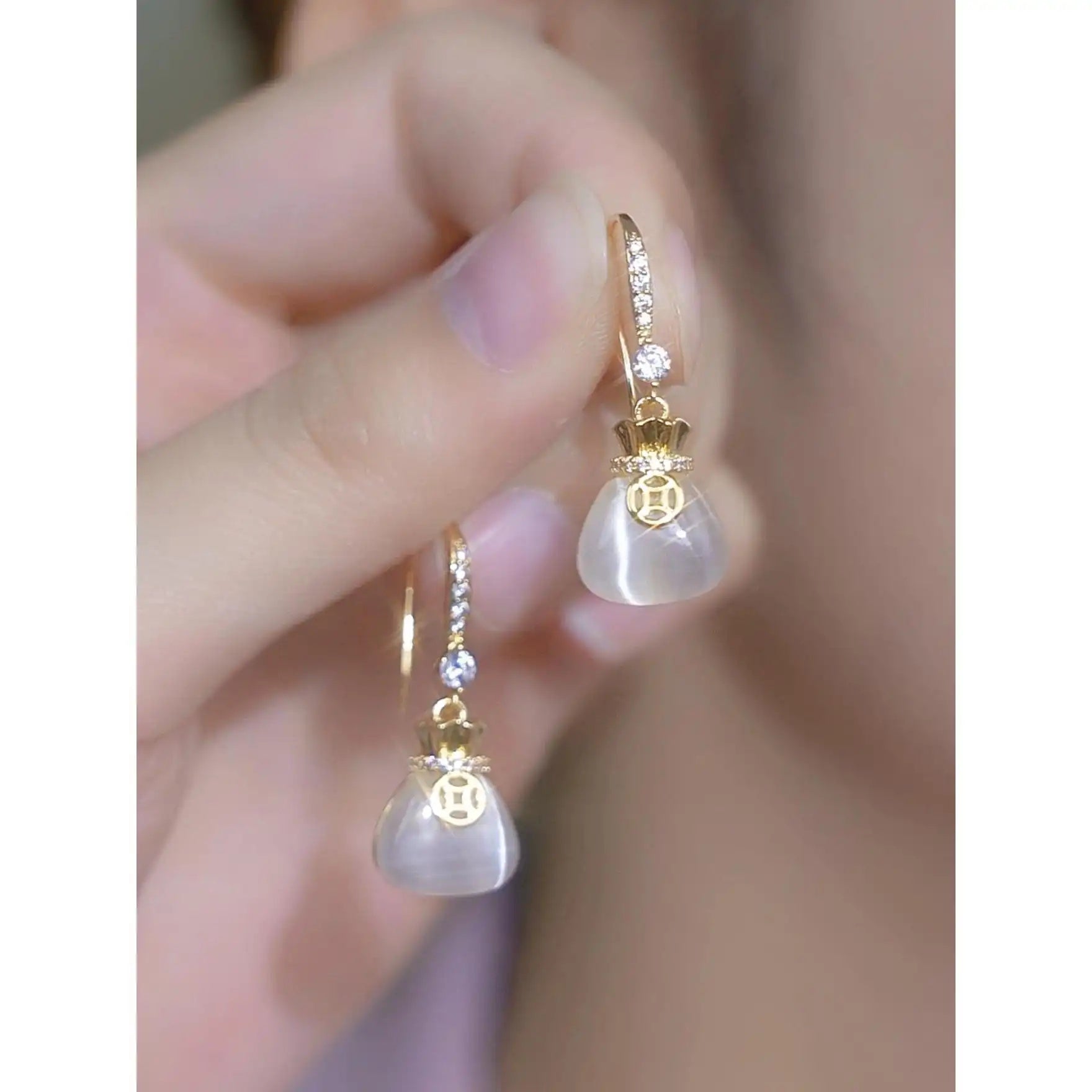 Chinese Coin and Lucky Bag Earrings