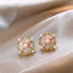 Chinese Enamel Flower Pearls Earrings