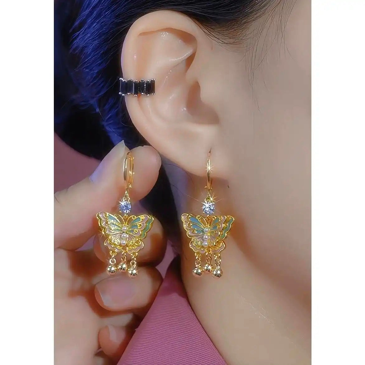 Chinese Enchanting Dream Butterfly Enamel Drop Earrings