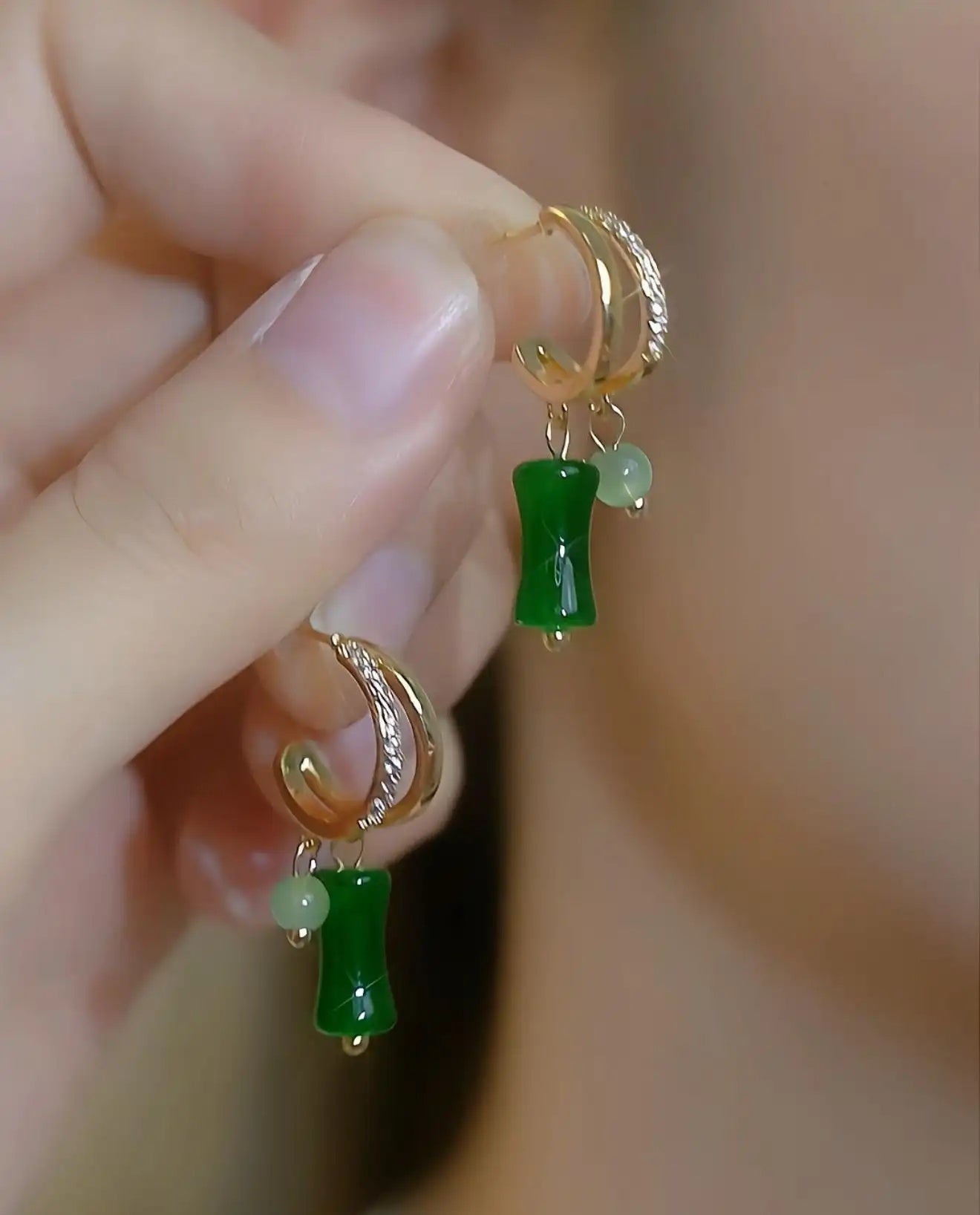 Chinese Green Bamboo Ear Cuffs
