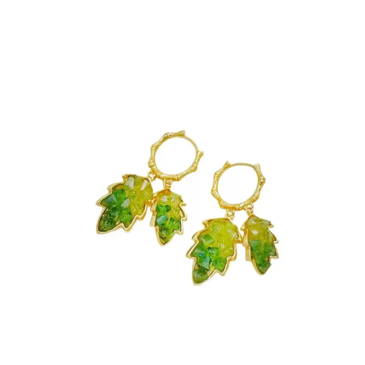 Chinese Green Crystal Leaf Earrings